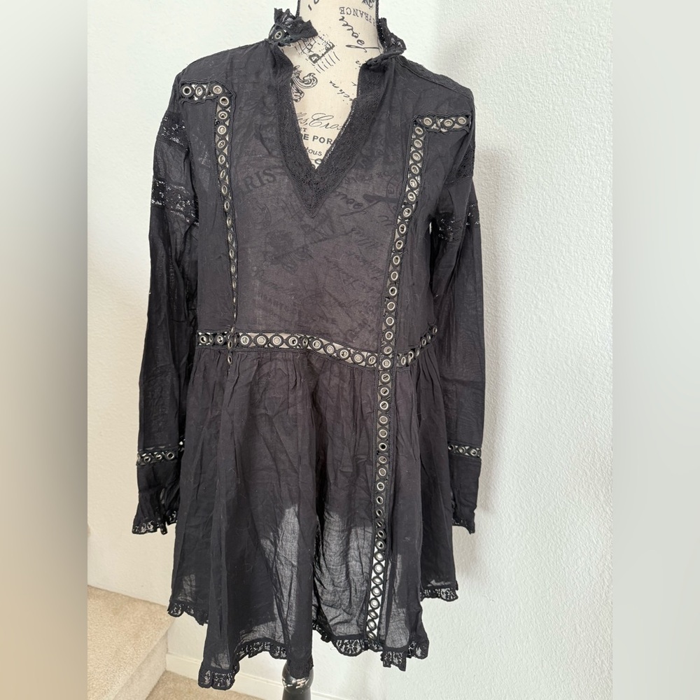 Free People Black Lace Trim Tunic
